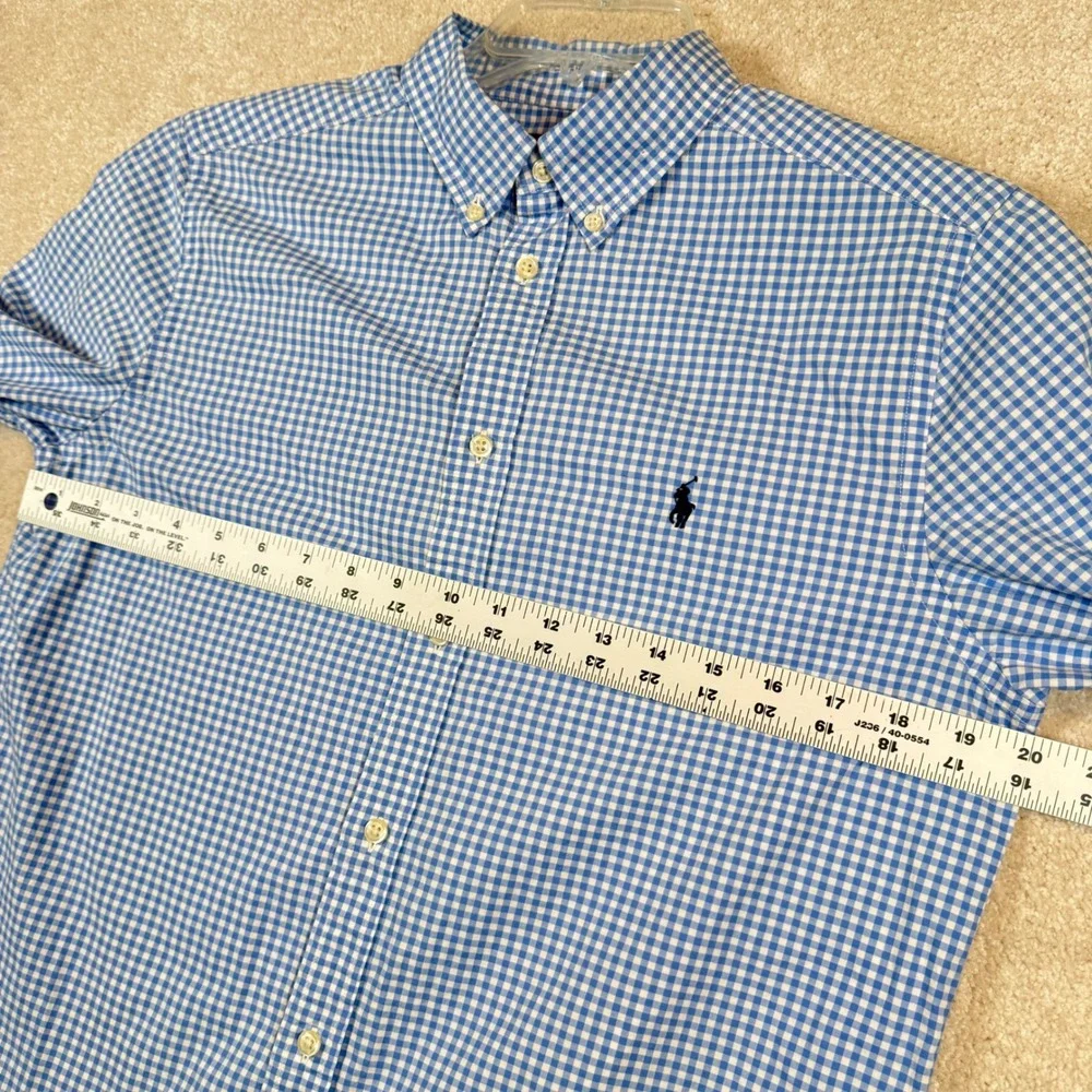 Ralph Lauren Kids XL Button Down Shirt Blue White‎ Gingham Check Natural Stretch